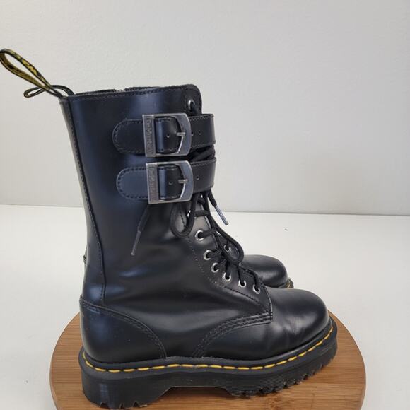 Dr. Martens Caspian Alt Black Leather Mens 7 Womens 8 Combat Tall Zip Up Boots - Picture 6 of 14